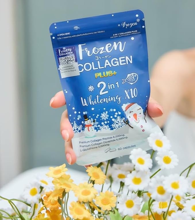 Frozen Collagen Plus+ 2-in-1 Marine Supplement - 100mg Collagen Peptide 100mg Collagen Dipeptide &amp 50mg L-Glutathione per Capsule for Skin Radiance - 120 Capsules (2-Pack)