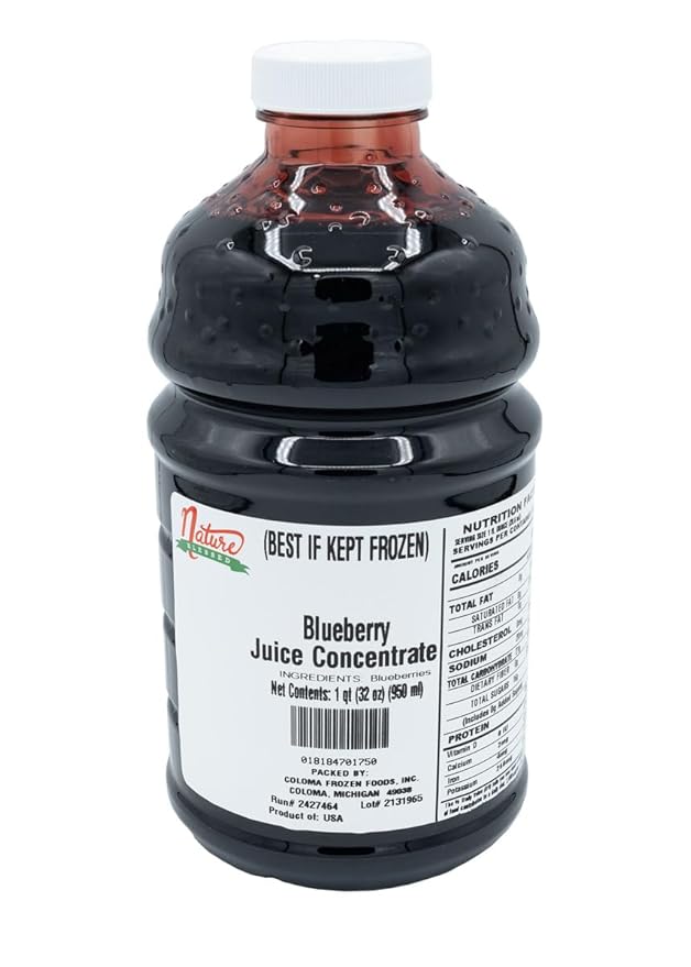 Nature Blessed 100% Pure Blueberry Fruit Juice Concentrate - 1 Quart (1/32 fl z bottle) Great for Home Wine Brewing Mead Ale Tea Snack Sticks