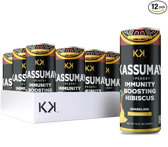 Kassumay Pineapple Sparkling Hibiscus Drink – Premium Plant-Based Wellness Beverage | Immunity Boosting | Antioxidant-Rich | Low Sugar | No Added Sugar | 12 Pack – 12 fl oz Cans