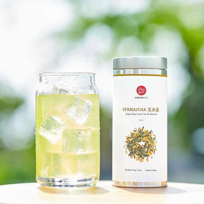 Senbird Premium Genmaicha With Matcha - Japanese Brown Rice Green Tea With Matcha - From Kyoto Japan - Loose Leaf Tea In Airtight Tea Tin (3.5oz/100g)