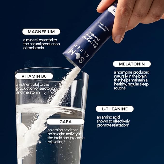 Calm Sleep Aid Drink Mix Powder Som Sleep Melatonin 3mg Magnesium Vitamin B6 L-Theanine &amp GABA – Vegan Zero Sugar Keto Friendly – Cherry 60-Pack
