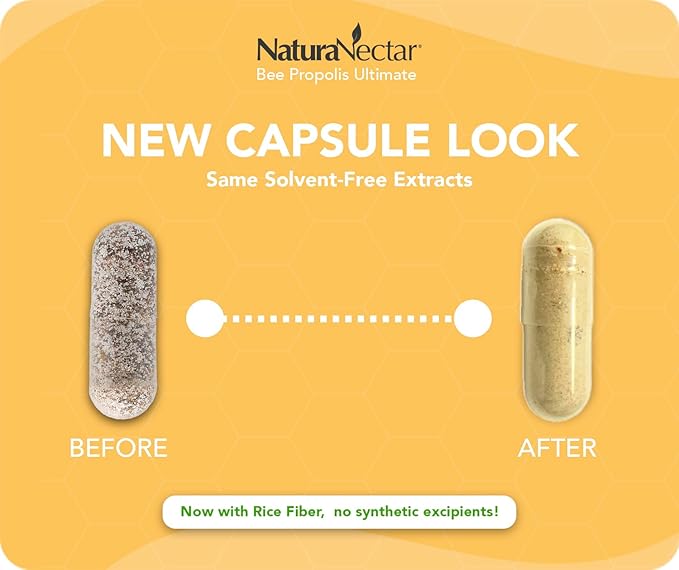 NaturaNectar - Ultimate Bee Propolis Capsules - NSF Contents Certified -Brazilian Red Brown &amp Green - Gluten-Free Supplement with Flavonoids - Naturally Sourced Through Ethical Beekeeping (60pcs