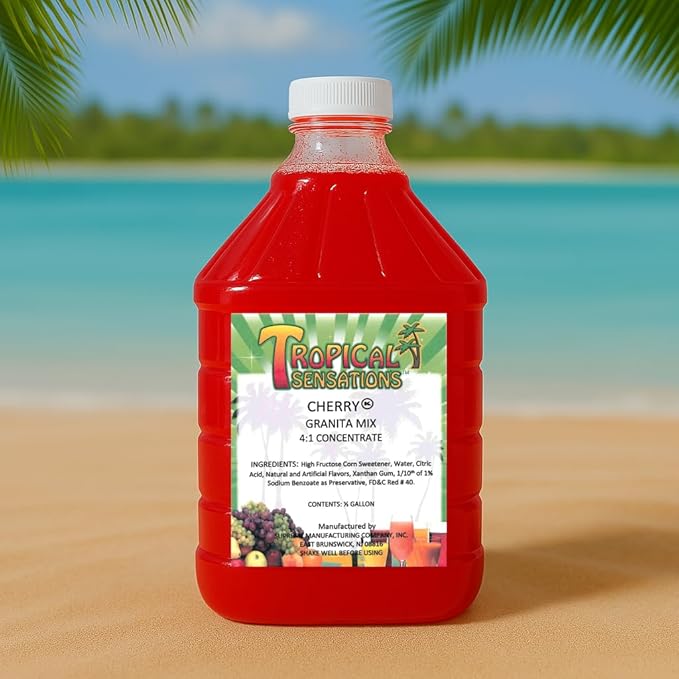 Tropical Sensations Cherry Granita Slushie Mix – 6 Bottles 64 oz Each – Non-Alcoholic Frozen Drink Mix for Slush Machines – Bulk Case