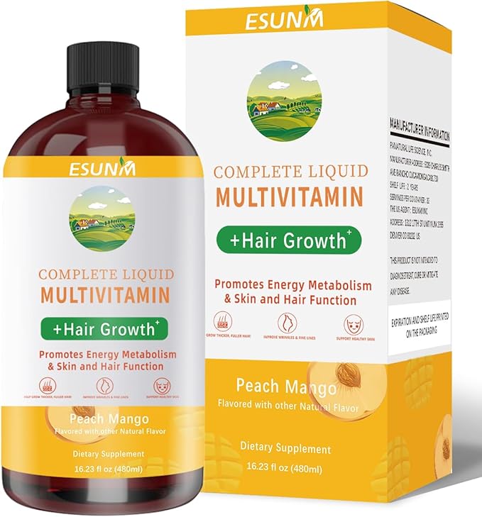 Complete Liquid Multivitamin + Hair Growth Promotes Energy Metabolism&amp Skin and Hair Function| Vitamin C D | B Vitamins | Help to Thicker Hair Wrinkles Fine Lines Skin Care (16.23OZ)