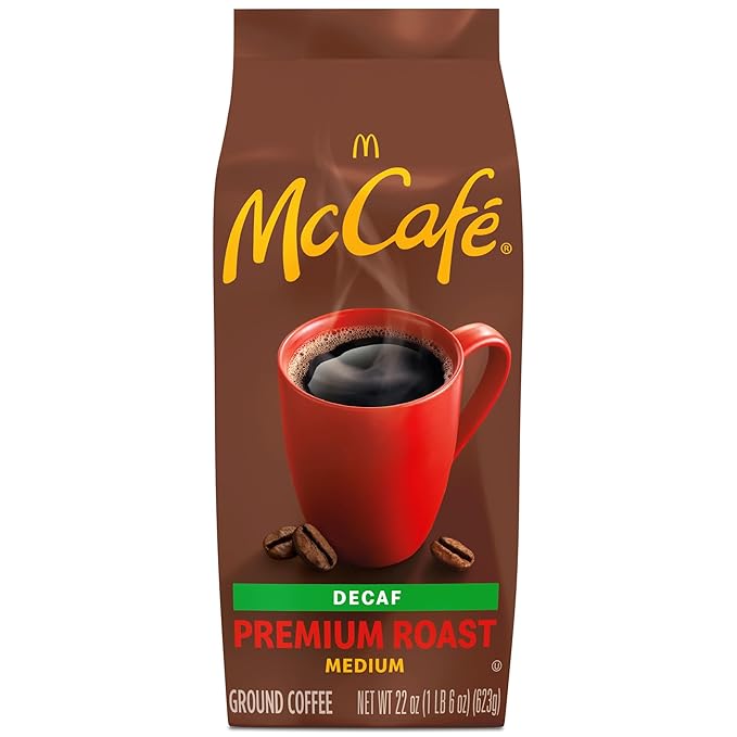 McCafe Premium Roast Decaf Ground Coffee Medium Roast Decaffeinated Premium Quality Responsibly Sourced Kosher Certified 22oz. Bag
