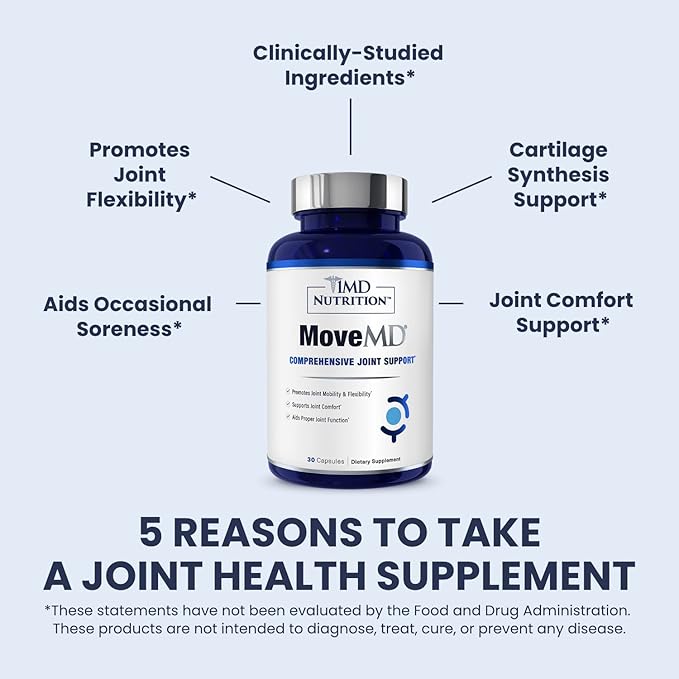 1MD Nutrition MoveMD - Joint Health Supplement - Doctor Formulated | with Collagen Astaxanthin and More | 30 Capsules (3-Pack)