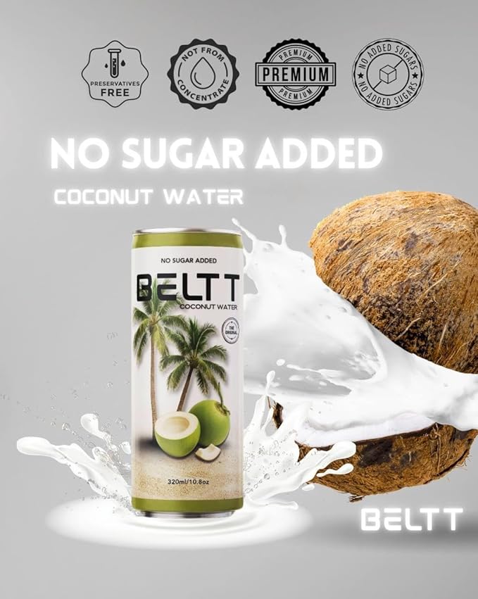 BELTT Coconut Water 10.8 fl oz (Pack of 12) – 100% Pure Coconut Water Not From Concentrate No Sugar Added No Preservatives Natural Electrolyte Drink