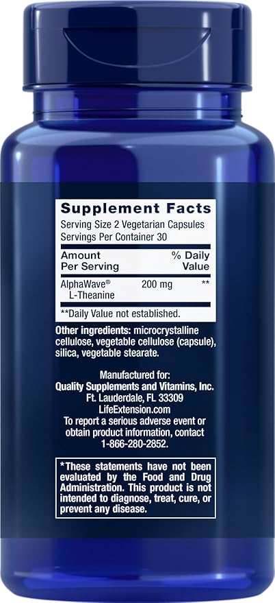 Life Extension L-Theanine 60 Vegetarian Capsules (Pack of 2) - Amino Acid Derived from Tea - Gluten-Free Non-GMO