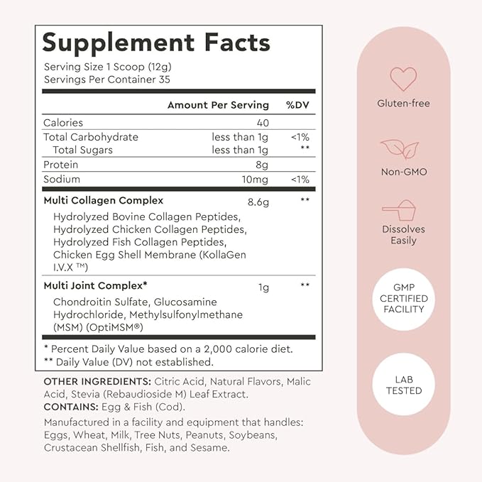 Alaya Multi Collagen Powder - Type I II III V X Hydrolyzed Collagen Peptides Protein Powder Supplement with MSM + GC (Raspberry Lemonade)