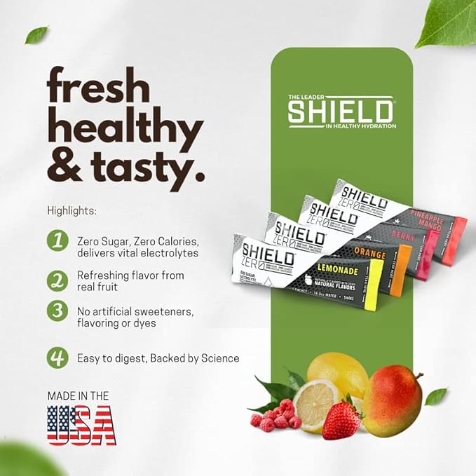 SHIELD Zero | Sugar-Free Electrolyte Replenisher Powder Packets | Natural Ingredients| Clean &amp Clear with no Dyes and No Artificial Sweeteners | Electrolyte Replenisher | Sugar Free Electrolyte Dr