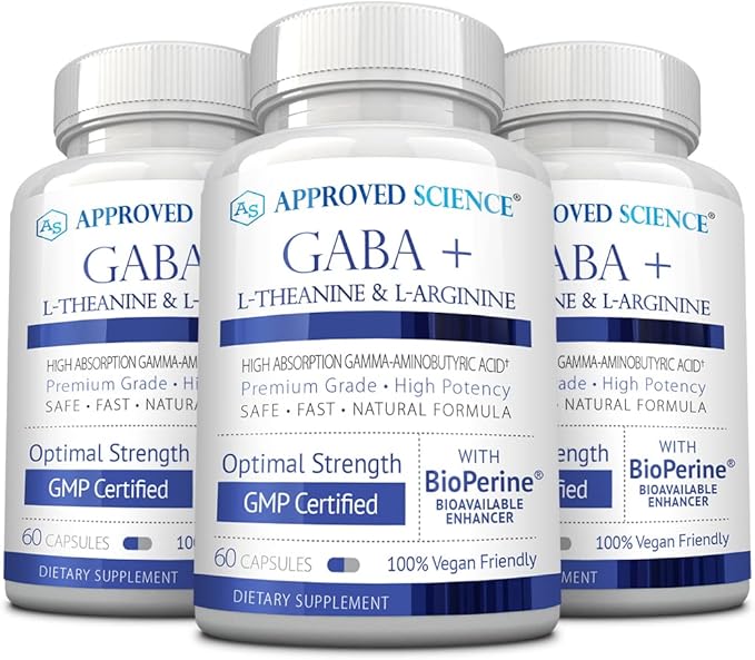 Approved Science GABA+ - Promote Calm Improve Sleep Boost Mood - GABA L-Theanine L-Arginine Vitamin B6 BioPerine - High Absorption - 180 Capsules - Vegan