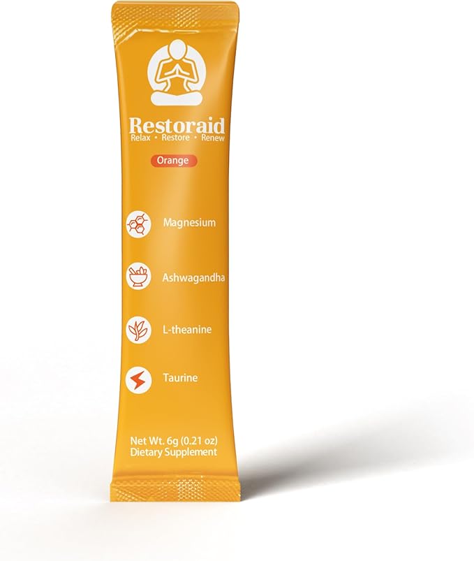 Restoraid Relaxation Drink Mix – 25 Packets | Magnesium L-Theanine Ashwagandha Taurine Glycine | Calming &amp Relaxing Supplement (Orange)