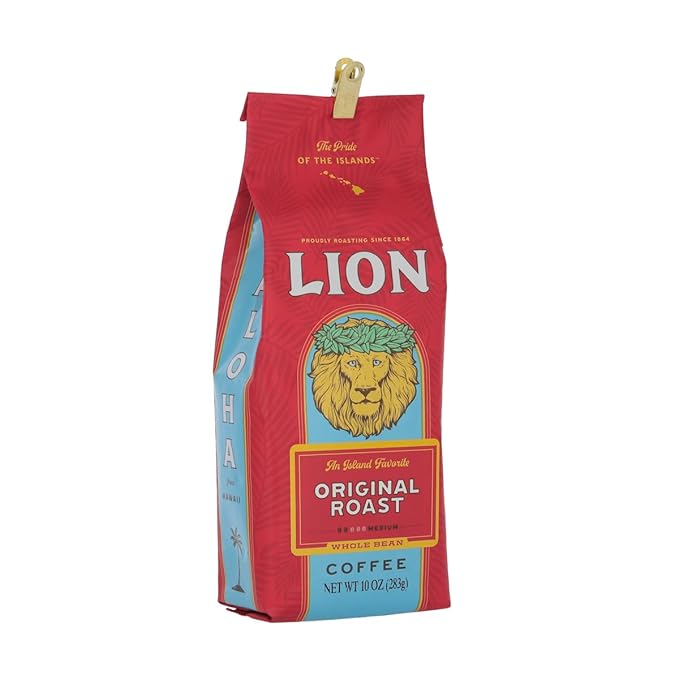 Lion Coffee Gold Roast Whole Bean Coffee Medium-Light Roast A Taste of Aloha - 10 Ounce Bag