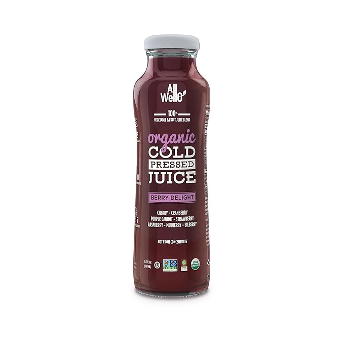 AllWellO Organic Cold Pressed Juice Drinks with Real Fruits and Vegetables Gluten Free Non-GMO Healthy Juices No Preservatives No Sugar Added (Variety Pack 12 Pack)