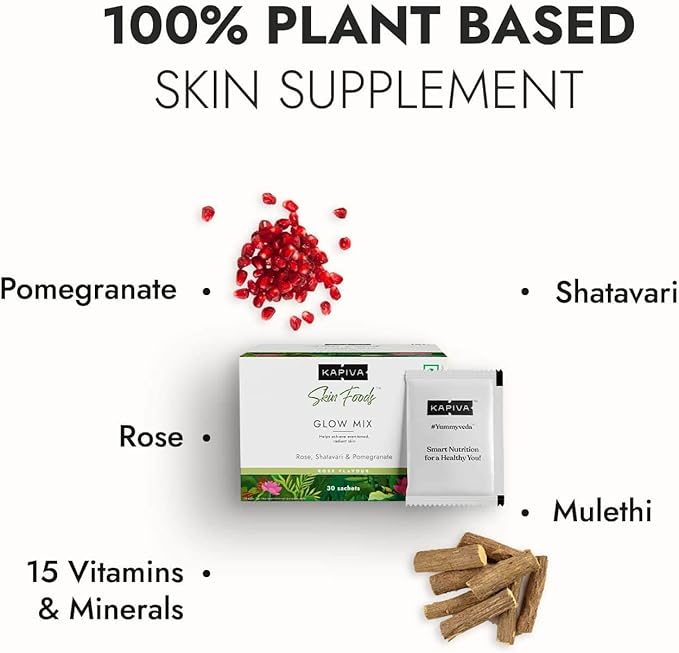 Kapiva Skin Foods Glow Mix | Ayurvedic Skin Supplement Collagen Powder | Skincare for Glowing &amp Healthy Skin (30 Sachets)