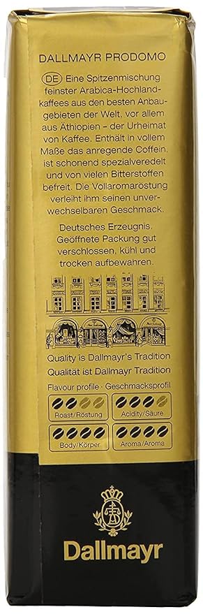 Gourmet Coffee byDallmayr Prodomo Finest Premium Ground Coffee Specially Refined 100% Arabica 8.8 Oz Vacuum Packs - Pack of 4