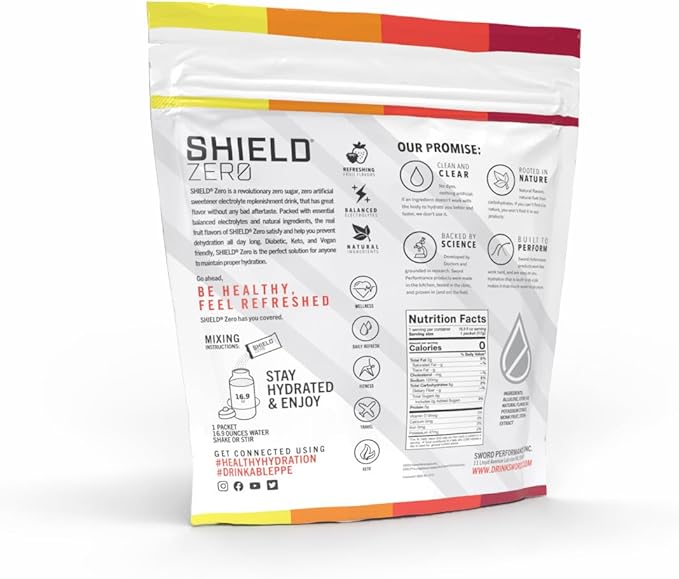 SHIELD Zero | Sugar-Free Electrolyte Replenisher Powder Packets | Natural Ingredients| Clean &amp Clear with no Dyes and No Artificial Sweeteners | Electrolyte Replenisher | Sugar Free Electrolyte Dr