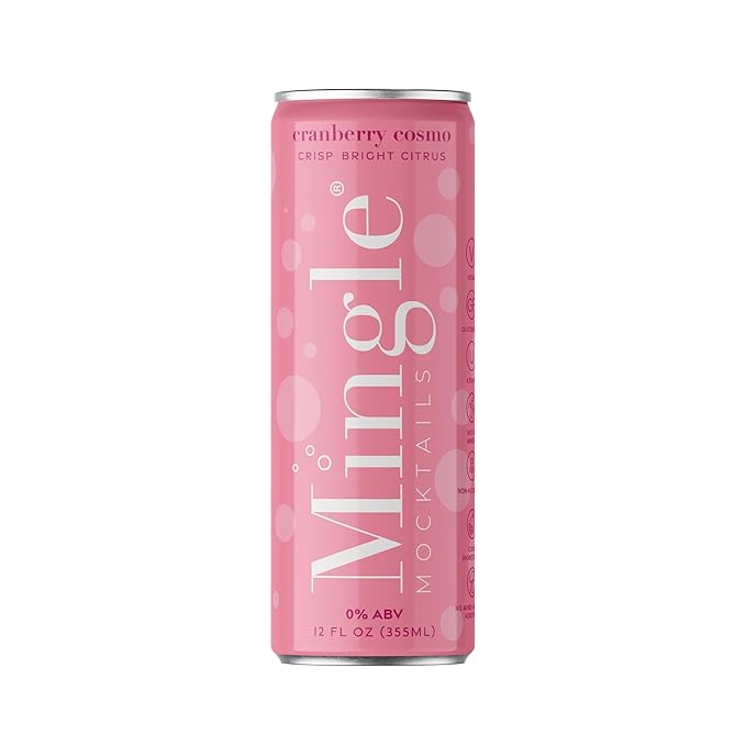 Mingle Mocktails Cranberry Cosmo Non Alcoholic Drinks Alcohol Alternative Pre-Mixed Drinks Made with Real Juice Canned Mocktails or Cocktail Drink Mixer Gluten Free Vegan 12 Pack 12 fl oz Cans