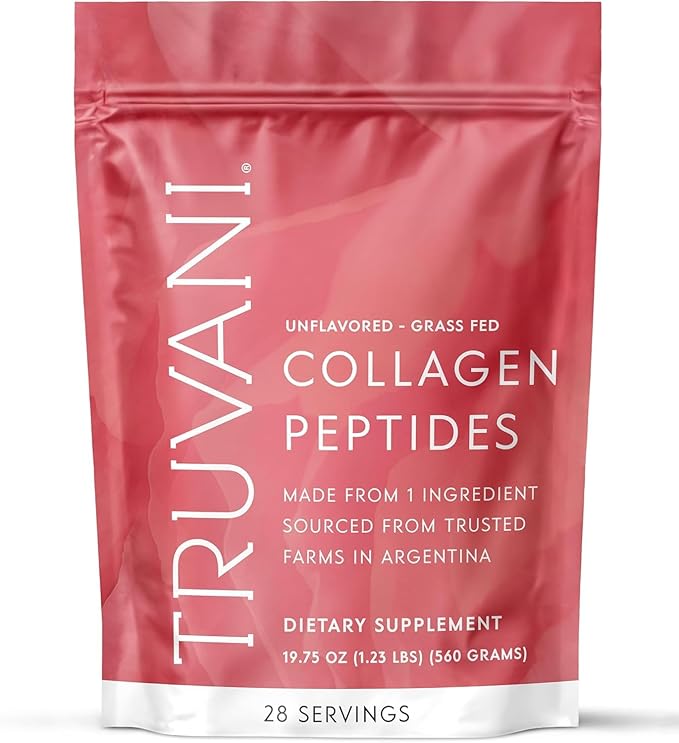 Truvani Hydrolyzed Collagen Peptides | Unflavored | 28 Servings | 20g Grass-Fed Collagen Protein Powder | Promotes Hair Skin and Nail Health | Dairy &amp Gluten Free | Women &amp Men | Package May