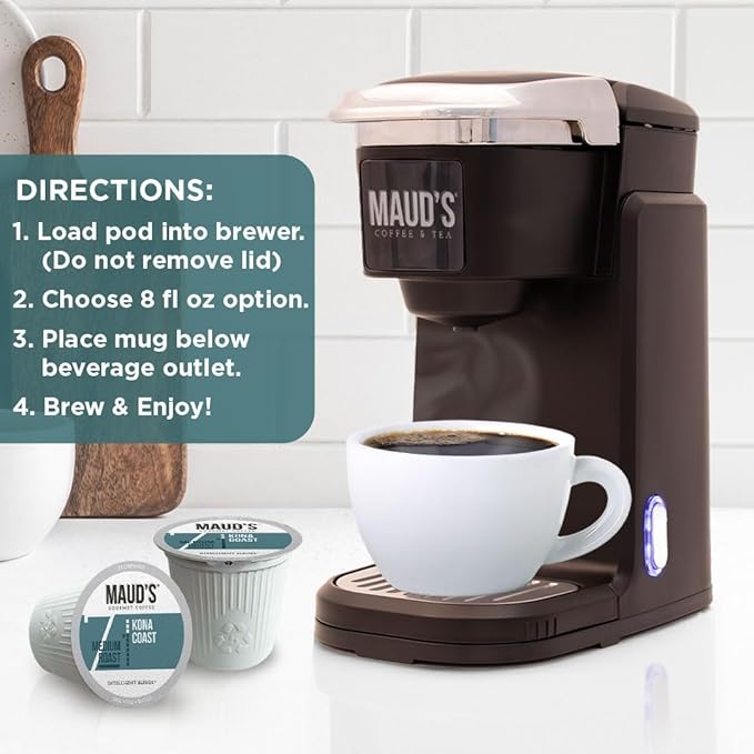 Maud's Kona Coffee Pods 50ct Medium Roast Coffee in Single Serve Pods – 100% Arabica Coffee Compatible with Keurig K Cups Maker