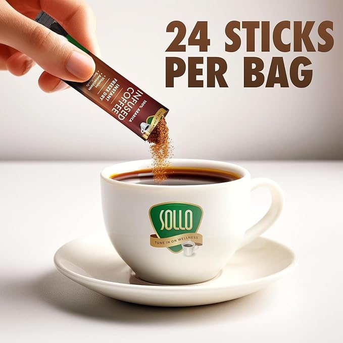 Sollo Detox Infused Instant Coffee Sticks (24 Servings) Weight Loss Healthy Body Support Slim Medium Roast 100% Arabica &amp Freeze Dried Coffee in Single Serve Sticks.