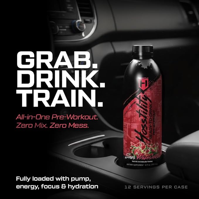 HOSSTILE Hosstility RTD Pre-Workout – Ready to Drink Pre Workout for Energy Focus Pump &amp Hydration All-in-One Formula for Performance Sour Watermelon 12 Servings