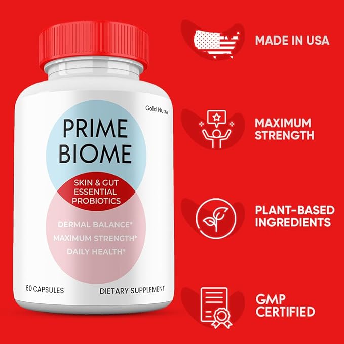 (3 Pack) Prime Biome Pills Prime Biome All Natural Supplement Skin and Gut Probiotics Capsules 3 Month Supply