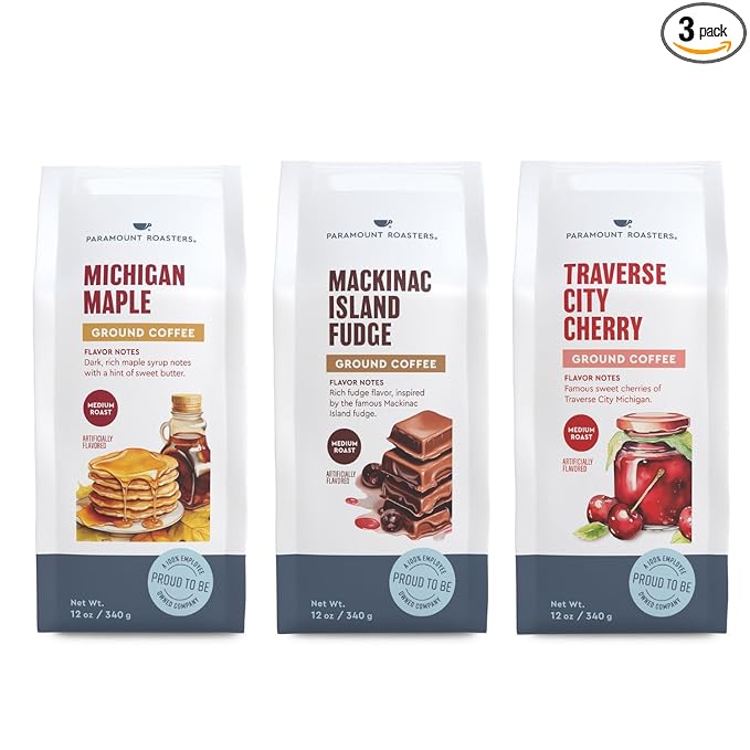 Traverse City Cherry Mackinac Island Fudge and Michigan Maple Grove Flavored Ground Coffee Bundle