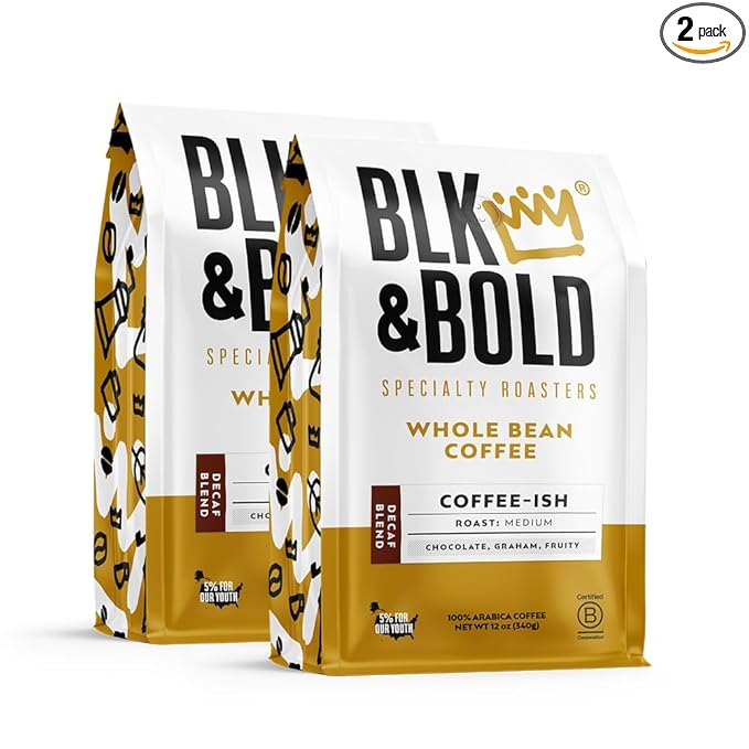 BLK &amp Bold Whole Bean Coffee Coffee-ish Decaf Medium Roast 100% Arabica Coffee Beans Chocolate Graham Fruit Notes Fresh Roasted Decaf Coffee for Drip French Press Cold Brew &amp Espresso 1