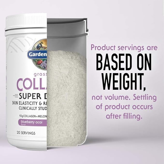 Garden of Life Grass Fed Collagen Powder Blueberry Acai Hydrolyzed Collagen Peptides Powder Supplement Drink Mix 20 Servings