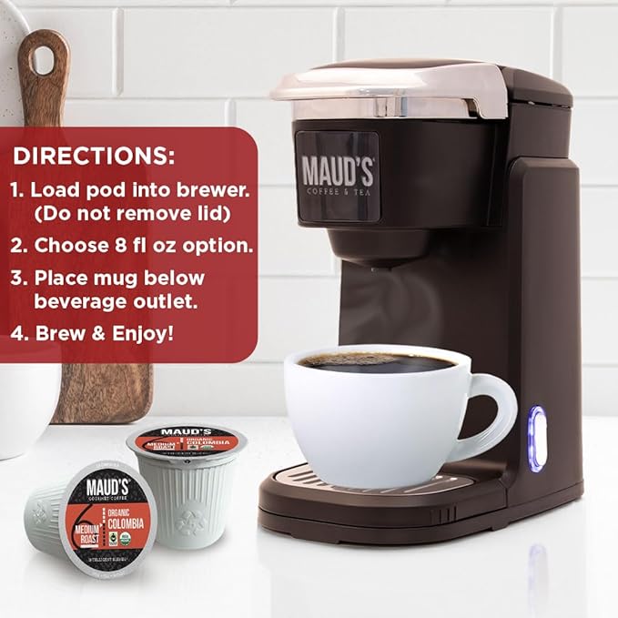Maud's Organic Colombian Coffee Pods 50 ct Single Origin Colombian Medium Roast Coffee in Single Serve Pods – 100% Arabica Coffee Compatible with Keurig K Cups Maker
