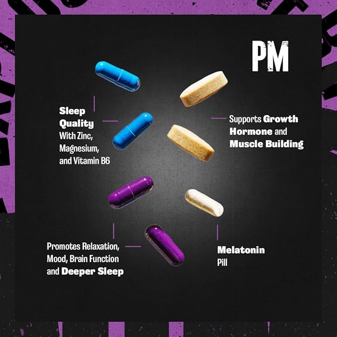 Animal PM - Sleep Aid for Adults Non-Habit Forming Relaxation Enhancer and Mood Support with Melatonin L-Theanine Zylaria Zinc Magnesium Vitamin B6 GABA + AKG Anabolic Stack Supply 30 Count