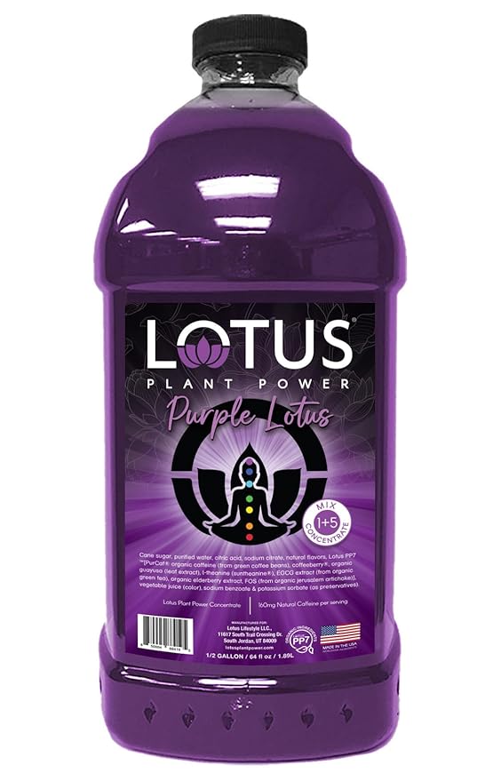 Purple Lotus Plant Energy Drink Concentrate | Pure Cane Sugar | 64 fl oz | 1:5 | Natural Caffeine from Green Coffee Bean
