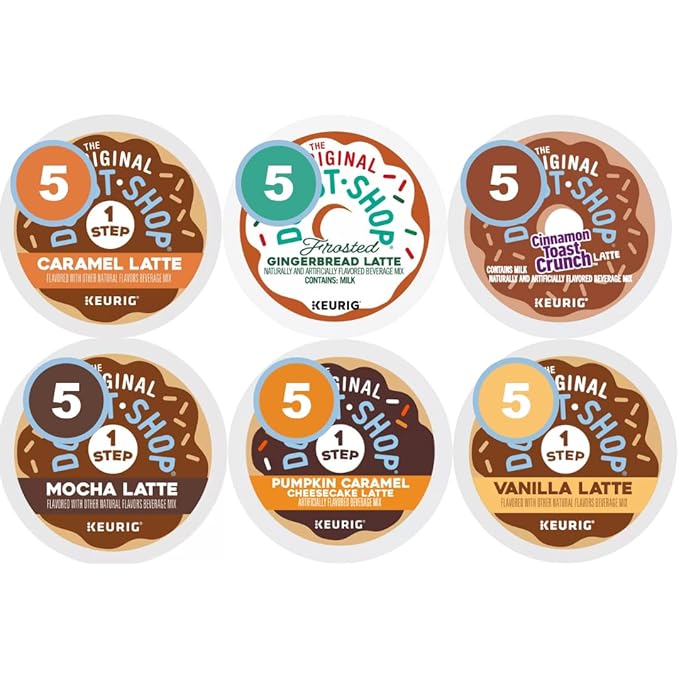 30 Count Latte Pods Variety Pack. 6 Top Flavors - Vanilla Caramel Mocha Pumpkin Caramel Cheesecake And Cinnamon Toast CrunchAnd Gingerbread (Contains Milk)