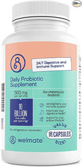 WELMATE - Daily Probiotic Supplement (200 Capsules) Saccharomyces Boulardii 500mg - 24/7 Digestive Support Immune Support - 10 Billion CFU - Over-The-Counter Medication - Vegan Gluten Free Non GMO