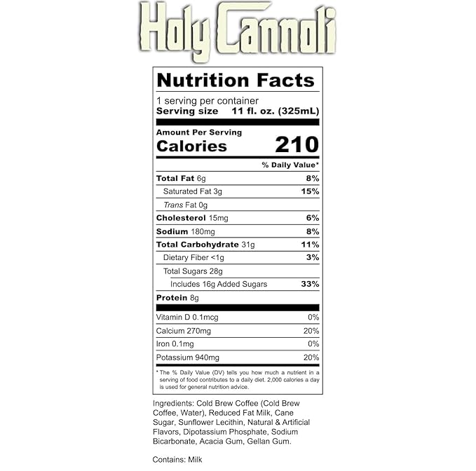 Bones Coffee Company Holy Cannoli Latte Baked Cannoli Flavored Coffee Medium Roast Ready To Drink Iced Coffee in Can 11 Fl Oz Can (12 Pack)