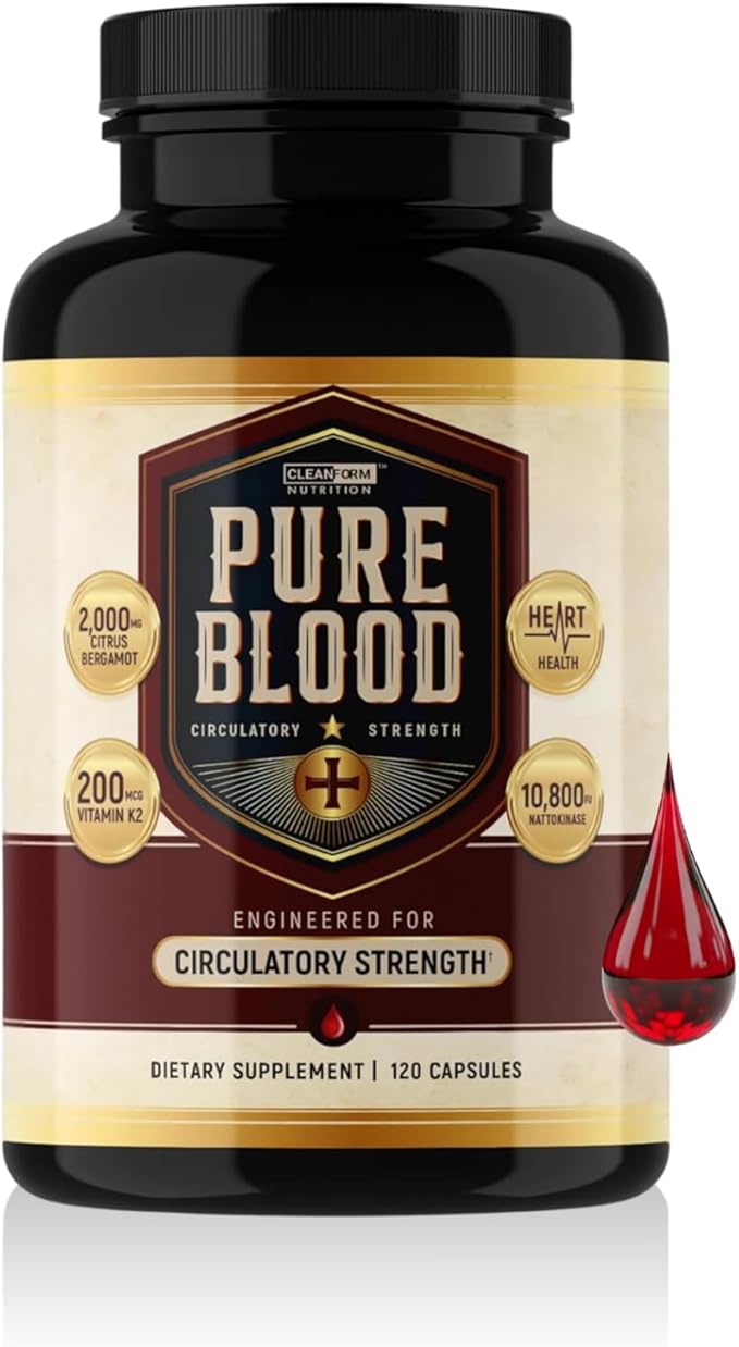 Pure Blood - Advanced Circulatory Support Clinically Dosed Ingredients Cholesterol &amp Lipid Balance Clean + Transparent Formula 120 Capsules