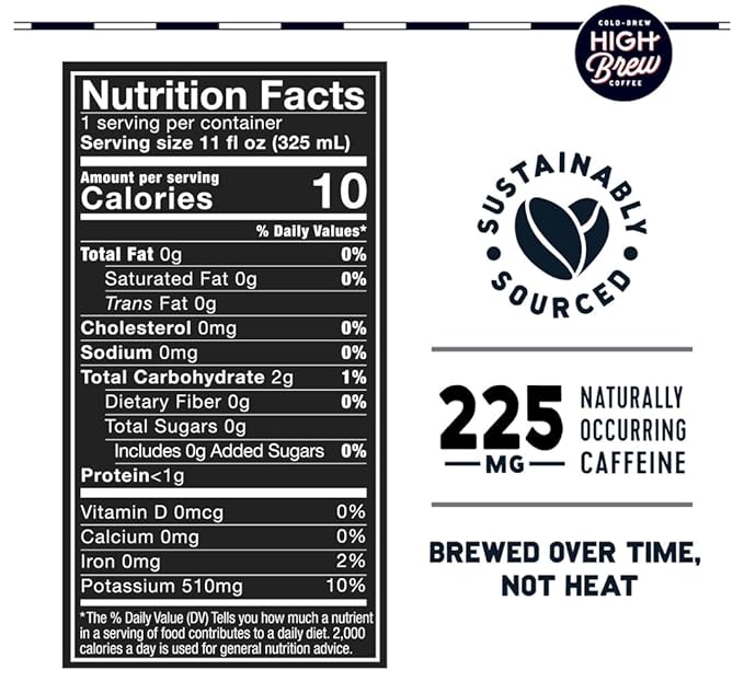 High Brew Coffee | Triple Shot Cold Brew Variety Pack – Vanilla Bean Black &amp Espresso | Lightly Sweetened Iced Coffee with Pure Cane Sugar 225mg Natural Caffeine Low-Acid Ready-to-Drink (8 oz