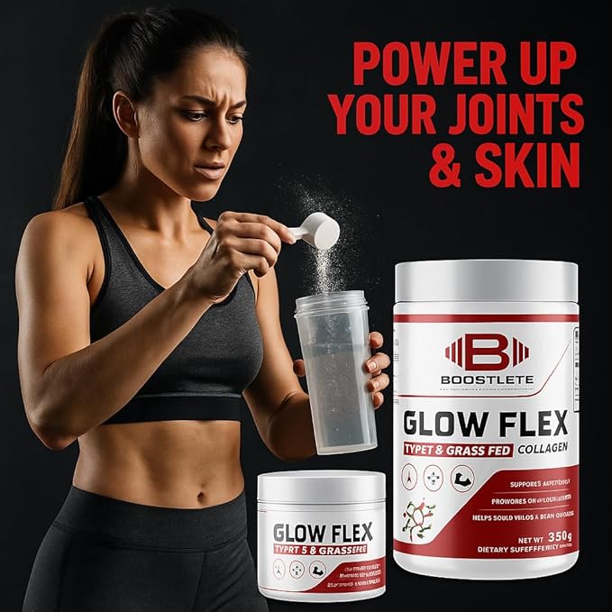GlowFlex Grass-Fed Collagen Peptides Powder - Type I &amp III Collagen Supports Skin Hair Nails Joints &amp Overall Wellness - Non-GMO Unflavored - Made in USA (30 Servings)