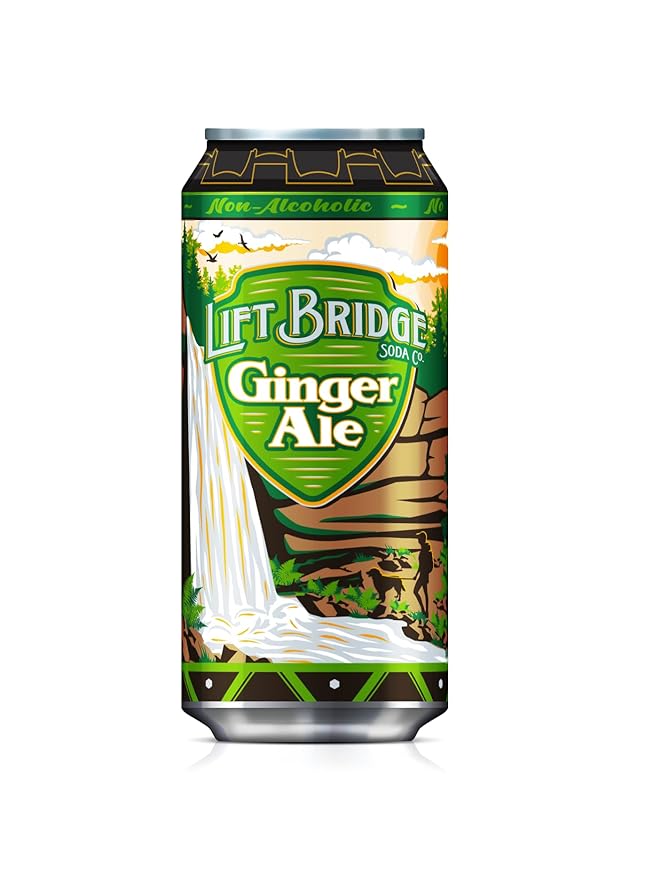 Lift Bridge Ginger Ale Natural Ginger Flavor Real Cane Sugar Craft Soda Gluten-free Caffeine-free Vegan 12 pack 16 oz Cans