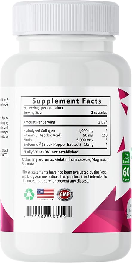Sundhed Max Collagen Plus C - All Natural Collagen with Biotin &amp Bioperine to Boost Anti Aging Hydration &amp Skin Firmness - Strengthen Bones &amp Nails (Capsules 2-Month) (120 Count)