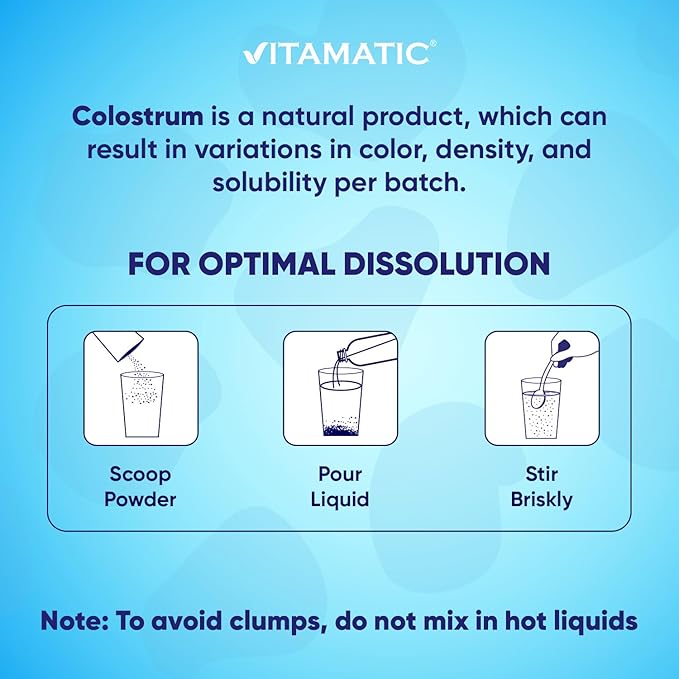 Vitamatic Bovine Colostrum + Collagen Powder - Supplement for Gut Health Hair Growth Beauty Muscle Recovery &amp Immune Support - Easy to Mix - Unflavored - 454 Gram (16 oz)