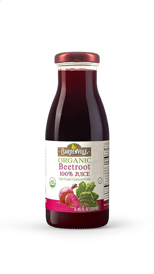 Gardenville Organic Beetroot Juice (Pack of 12) USDA Organic No Added Sugar U Kosher Certified Pasteurized 8.4 oz Glass Bottles (Beetroot)