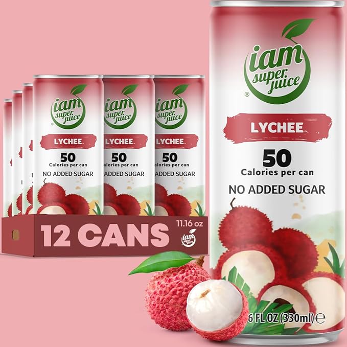Lychee Fruit Juice Drink 100% Natural - I am Superjuice - No added sugars concentrate preservatives - 12pack 11.16oz - low calorie - NON GMO - Vegan