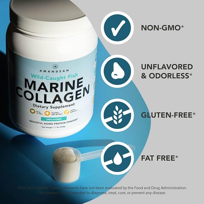 AMANDEAN Marine Collagen Duo. 500g Container + 30 Travel Packs. Hydrolyzed Fish Collagen Peptides for Skin Hair &amp Nails. Pescatarian Keto &amp Paleo-Friendly Unflavored