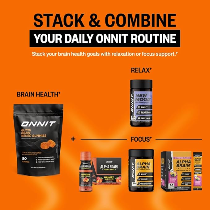 ONNIT Alpha Brain Neuro Focus Gummies IGEN Non-GMO Tested Vegan Gummies with Omega-3s Lutein Zeaxanthin and Caffeine Brain Eye and Focus Supplement for Men and Women Citrus Punch 90 Count
