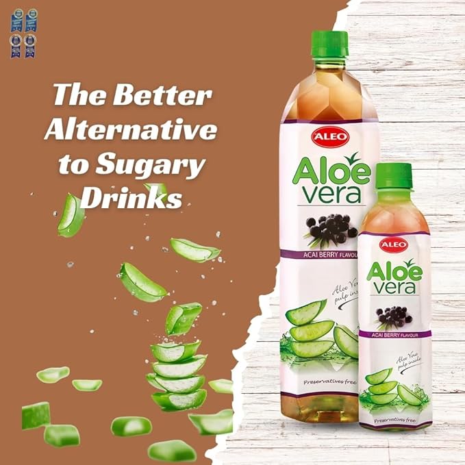 ALEO 1.5L x 12 Premium Acai berry Aloe Vera Drink - Natural No Preservatives No Artificial Colors Superior Taste Award 2025