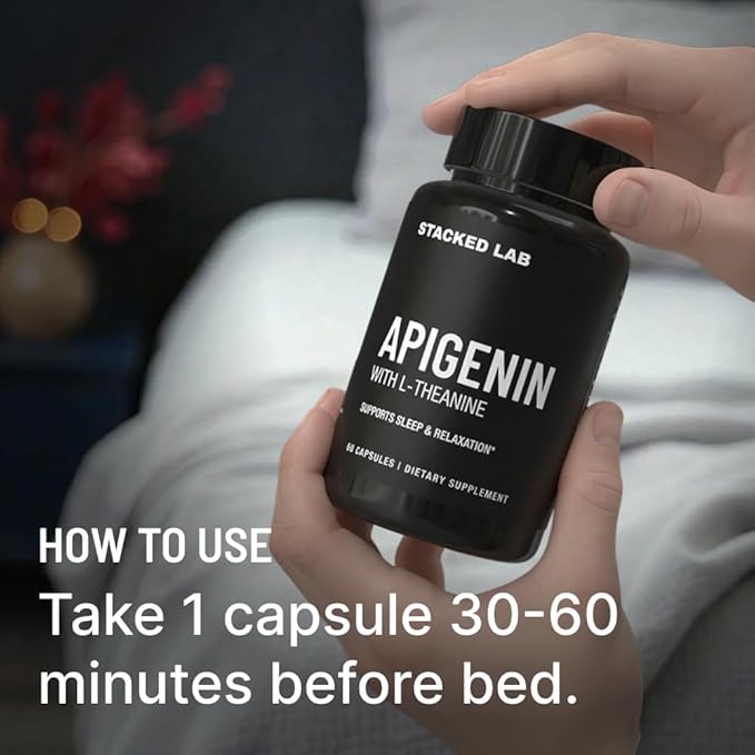 Apigenin with L-Theanine for Better Sleep | Premium Sleep Support Relaxation &amp Sleep Quality Aid | Non-Drowsy Melatonin Free – 120 Capsules