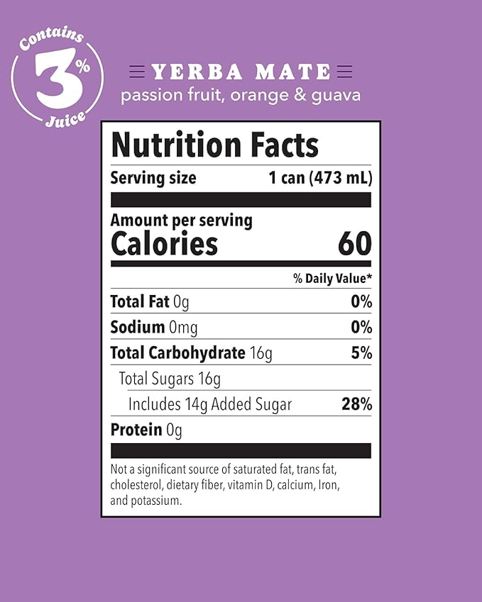 Babe Organic Yerba Mate Energy Drinks | Less Sugar with 150mg Plant-Based Caffeine | Natural Yerba Mate Tea with No Crash No Jitters - Passion Fruit Orange Guava (12 x 16oz Cans)