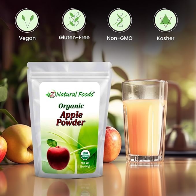 Z Natural Foods Organic Apple Powder Superfood Powder for Digestive Support and Energy Boost Ideal for Juice Smoothies and Recipes Non-GMO Vegan Gluten-Free Kosher 1 lb.